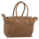 CELINE Luggage Micro Shopper Hand Bag Leather Brown Gold Auth 194891-1