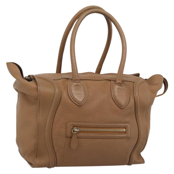 CELINE Luggage Micro Shopper Hand Bag Leather Brown Gold Auth 194891