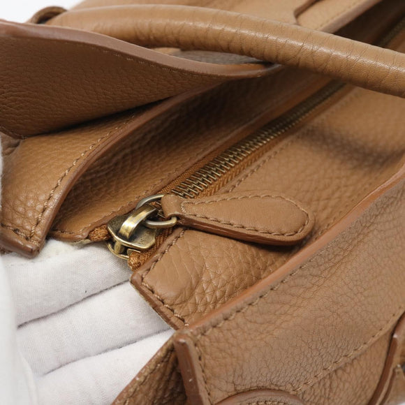 CELINE Luggage Micro Shopper Hand Bag Leather Brown Gold Auth 194891
