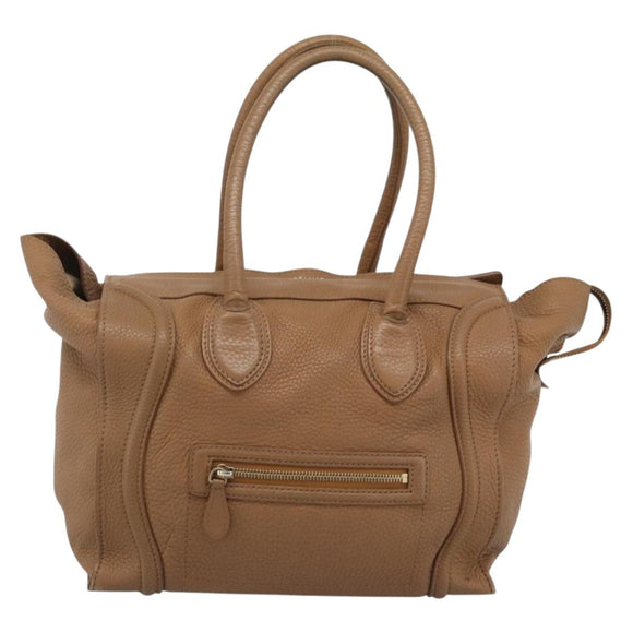 CELINE Luggage Micro Shopper Hand Bag Leather Brown Gold Auth 194891