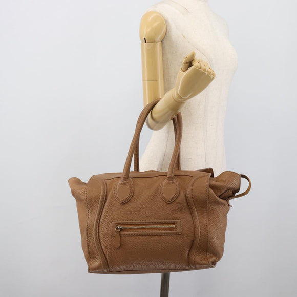 CELINE Luggage Micro Shopper Hand Bag Leather Brown Gold Auth 194891