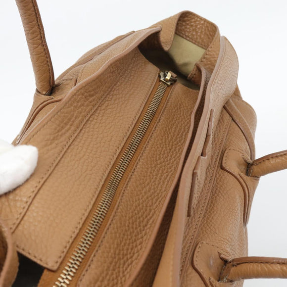 CELINE Luggage Micro Shopper Hand Bag Leather Brown Gold Auth 194891