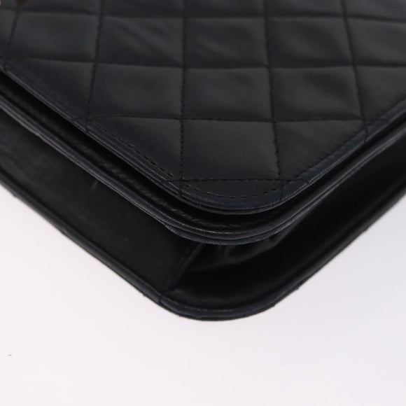 CHANEL Matelasse Chain Shoulder Bag Lamb Skin Black Gold CC Auth 194893