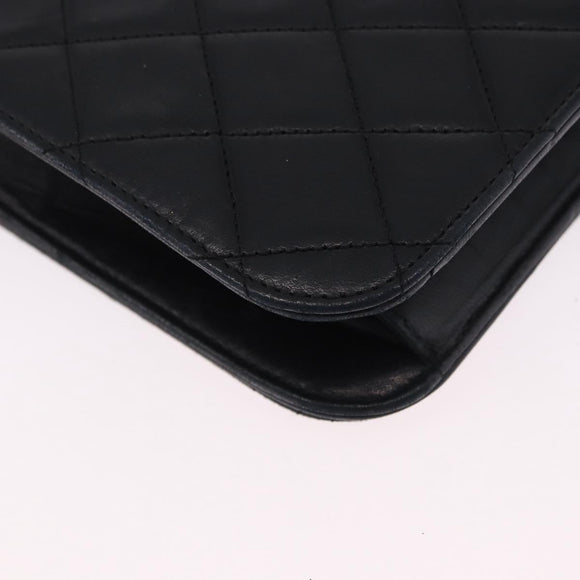 CHANEL Matelasse Chain Shoulder Bag Lamb Skin Black Gold CC Auth 194893