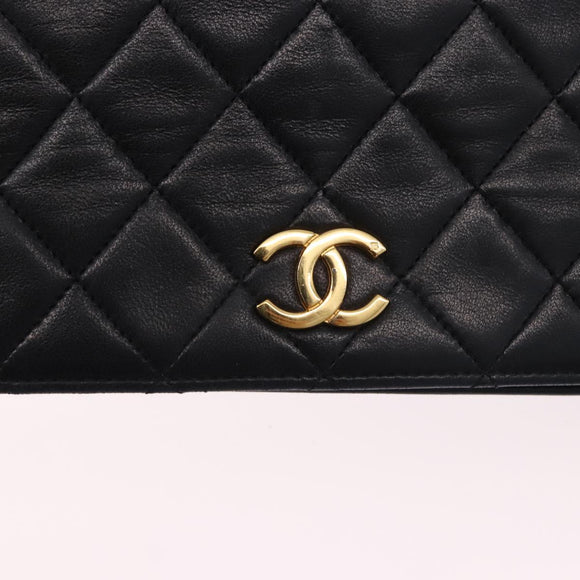 CHANEL Matelasse Chain Shoulder Bag Lamb Skin Black Gold CC Auth 194893
