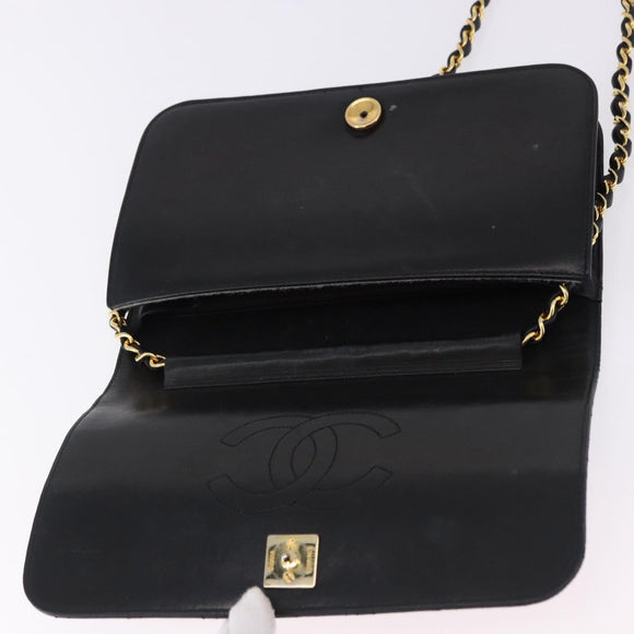 CHANEL Matelasse Chain Shoulder Bag Lamb Skin Black Gold CC Auth 194893