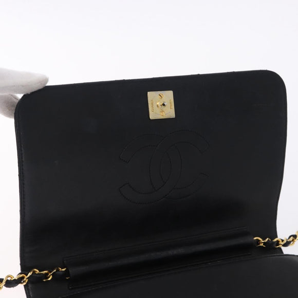 CHANEL Matelasse Chain Shoulder Bag Lamb Skin Black Gold CC Auth 194893