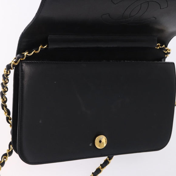 CHANEL Matelasse Chain Shoulder Bag Lamb Skin Black Gold CC Auth 194893