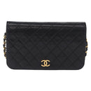 CHANEL Matelasse Chain Shoulder Bag Lamb Skin Black Gold CC Auth 194893-13