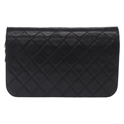 CHANEL Matelasse Chain Shoulder Bag Lamb Skin Black Gold CC Auth 194893 - 0