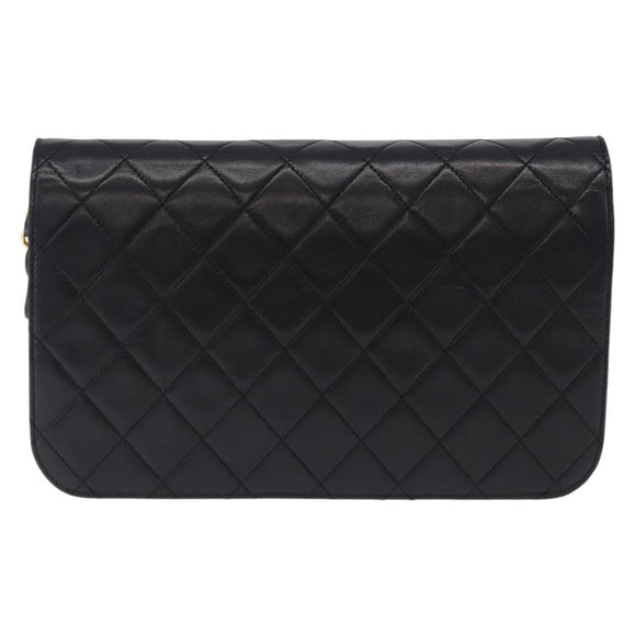 CHANEL Matelasse Chain Shoulder Bag Lamb Skin Black Gold CC Auth 194893