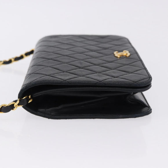 CHANEL Matelasse Chain Shoulder Bag Lamb Skin Black Gold CC Auth 194893