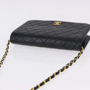 CHANEL Matelasse Chain Shoulder Bag Lamb Skin Black Gold CC Auth 194893-6