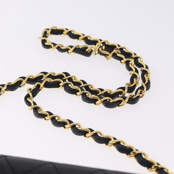 CHANEL Matelasse Chain Shoulder Bag Lamb Skin Black Gold CC Auth 194893