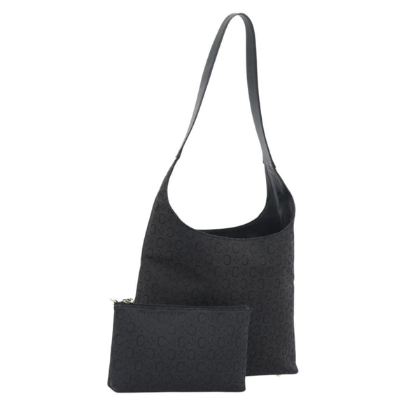 CELINE C Macadam Canvas Shoulder Bag Black Gold Auth 194894A