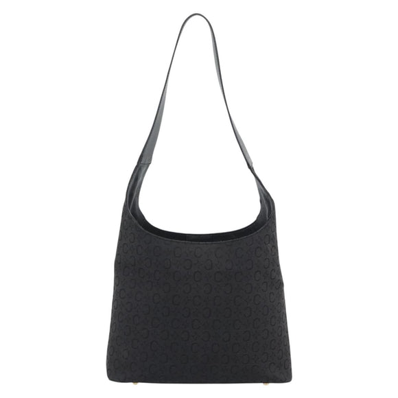 CELINE C Macadam Canvas Shoulder Bag Black Gold Auth 194894A