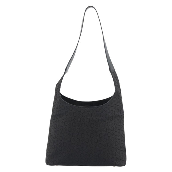 CELINE C Macadam Canvas Shoulder Bag Black Gold Auth 194894A