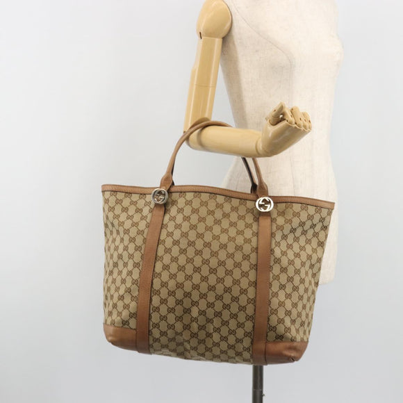 GUCCI GG Canvas Miss GG Tote Bag Beige Silver 336756 Auth 194896V