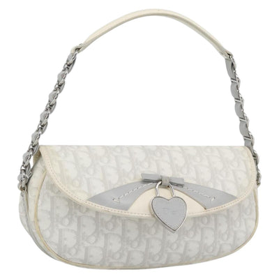 Christian Dior Trotter Canvas Romantic Chain Bag PVC White Silver Auth 194899V