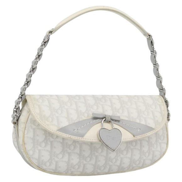 Christian Dior Trotter Canvas Romantic Chain Bag PVC White Silver Auth 194899V