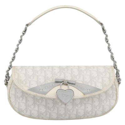 Christian Dior Trotter Canvas Romantic Chain Bag PVC White Silver Auth 194899V - 0