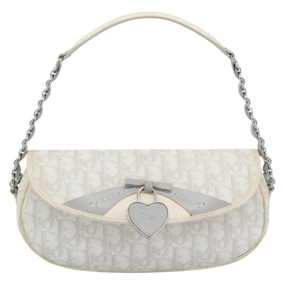 Christian Dior Trotter Canvas Romantic Chain Bag PVC White Silver Auth 194899V