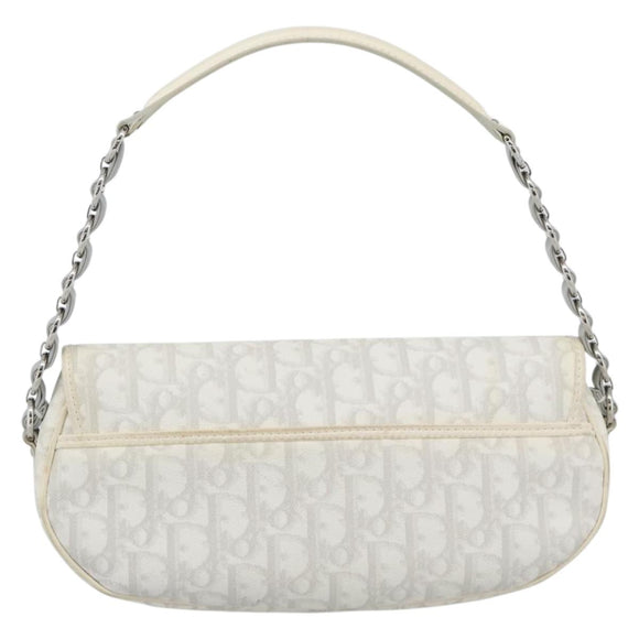 Christian Dior Trotter Canvas Romantic Chain Bag PVC White Silver Auth 194899V