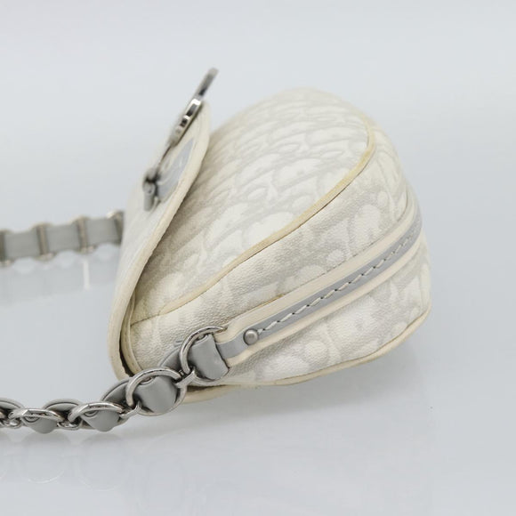Christian Dior Trotter Canvas Romantic Chain Bag PVC White Silver Auth 194899V