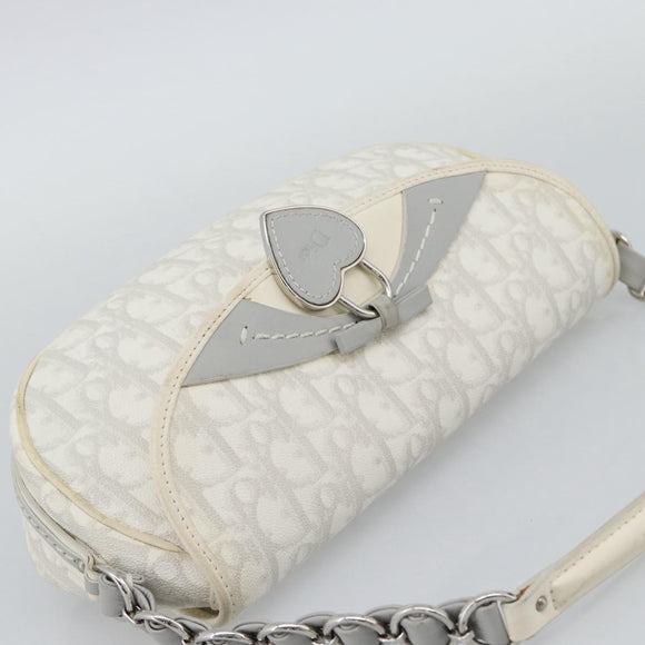 Christian Dior Trotter Canvas Romantic Chain Bag PVC White Silver Auth 194899V
