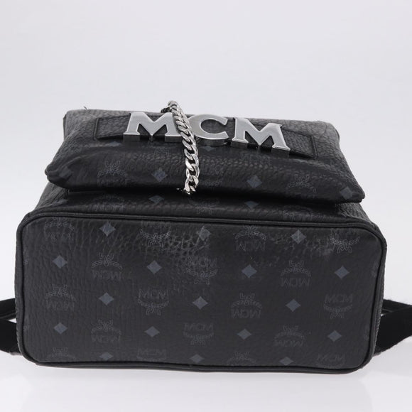 MCM Vicetos Logogram Backpack Leather Black Silver Auth 194907