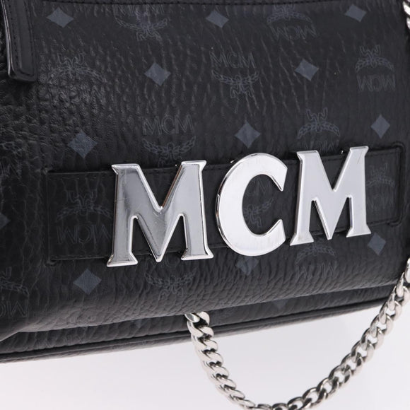 MCM Vicetos Logogram Backpack Leather Black Silver Auth 194907