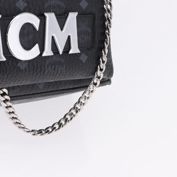 MCM Vicetos Logogram Backpack Leather Black Silver Auth 194907