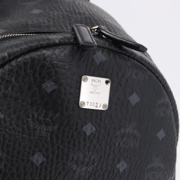 MCM Vicetos Logogram Backpack Leather Black Silver Auth 194907