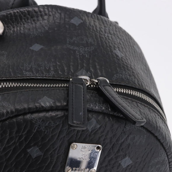 MCM Vicetos Logogram Backpack Leather Black Silver Auth 194907