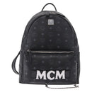 MCM Vicetos Logogram Backpack Leather Black Silver Auth 194907-13