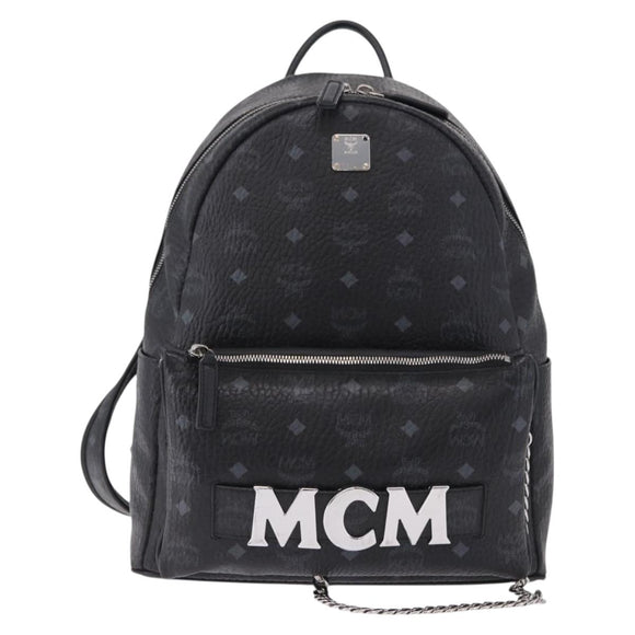 MCM Vicetos Logogram Backpack Leather Black Silver Auth 194907
