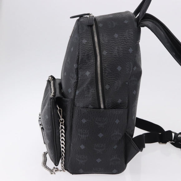 MCM Vicetos Logogram Backpack Leather Black Silver Auth 194907