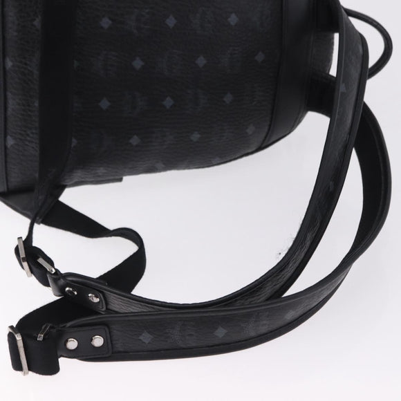 MCM Vicetos Logogram Backpack Leather Black Silver Auth 194907