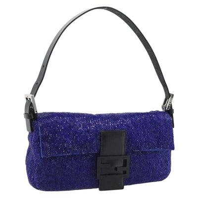 FENDI Mamma Baguette Shoulder Bag Beads Blue Silver Auth 194919SAM