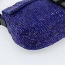 FENDI Mamma Baguette Shoulder Bag Beads Blue Silver Auth 194919SAM-11