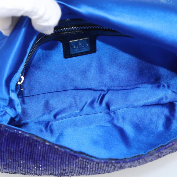 FENDI Mamma Baguette Shoulder Bag Beads Blue Silver Auth 194919SAM