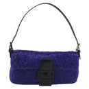 FENDI Mamma Baguette Shoulder Bag Beads Blue Silver Auth 194919SAM-2