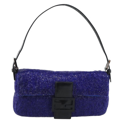 FENDI Mamma Baguette Shoulder Bag Beads Blue Silver Auth 194919SAM - 0