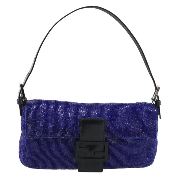 FENDI Mamma Baguette Shoulder Bag Beads Blue Silver Auth 194919SAM