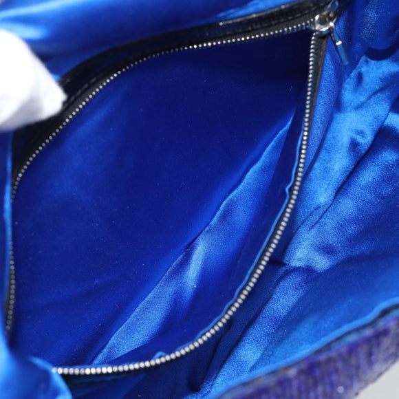 FENDI Mamma Baguette Shoulder Bag Beads Blue Silver Auth 194919SAM