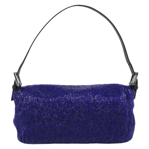 FENDI Mamma Baguette Shoulder Bag Beads Blue Silver Auth 194919SAM