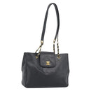 CHANEL Chain Shoulder Tote Bag Caviar Skin Black Gold CC Auth 194920SAM-1