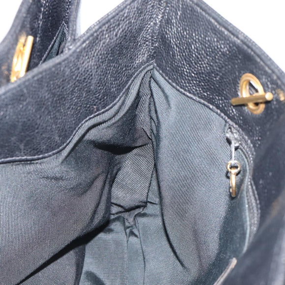 CHANEL Chain Shoulder Tote Bag Caviar Skin Black Gold CC Auth 194920SAM