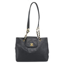 CHANEL Chain Shoulder Tote Bag Caviar Skin Black Gold CC Auth 194920SAM-2