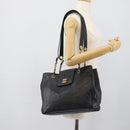 CHANEL Chain Shoulder Tote Bag Caviar Skin Black Gold CC Auth 194920SAM-24